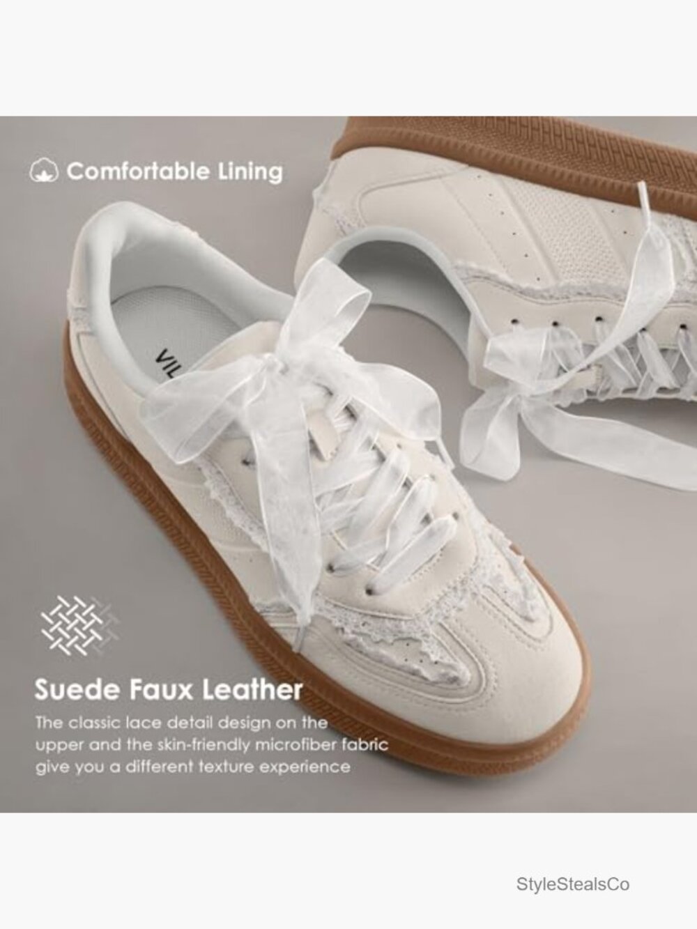 Lace Detail Fashion Sneakers with Retro Gum Sole - Picture 4 of 7